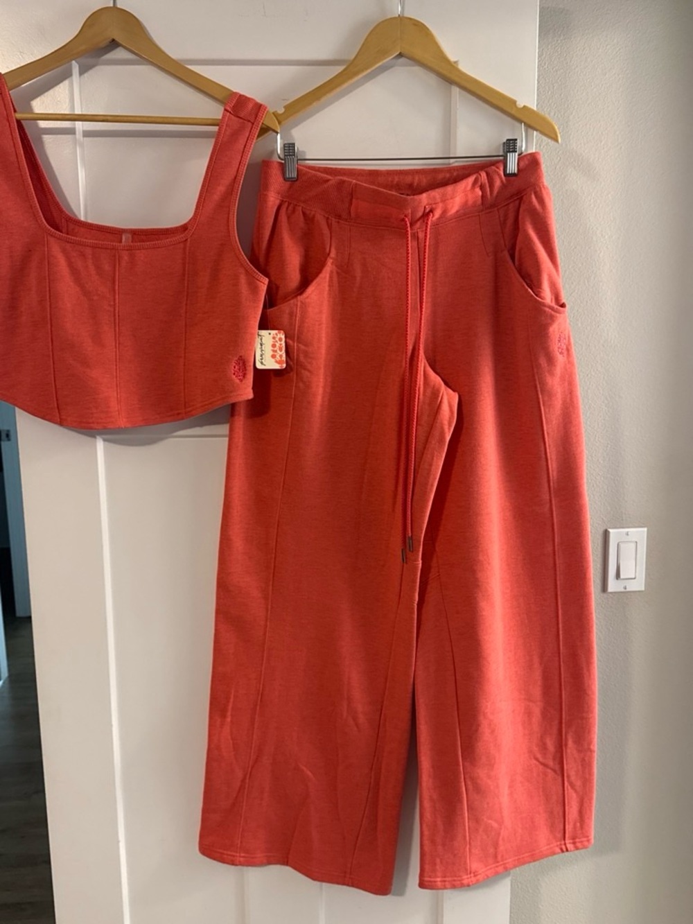 FP Movement by Free People Coral Cropped Tank & Wide-Leg Sweatpants Set